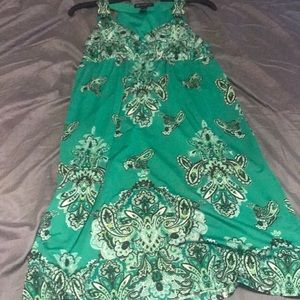 green spring dress with paisley print